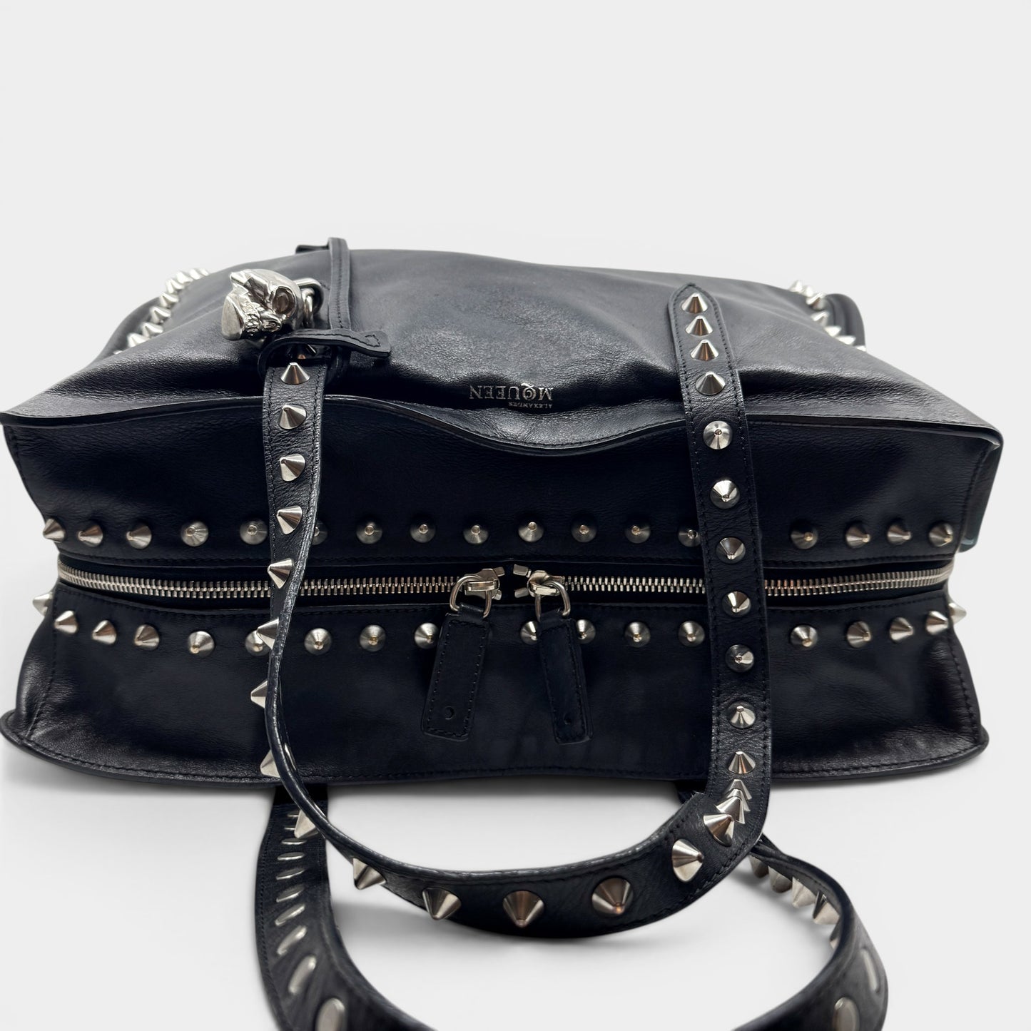 Alexander McQueen Black Leather Studded Skull Tote Bag