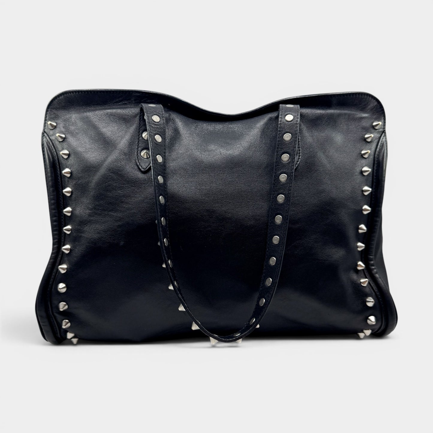 Alexander McQueen Black Leather Studded Skull Tote Bag