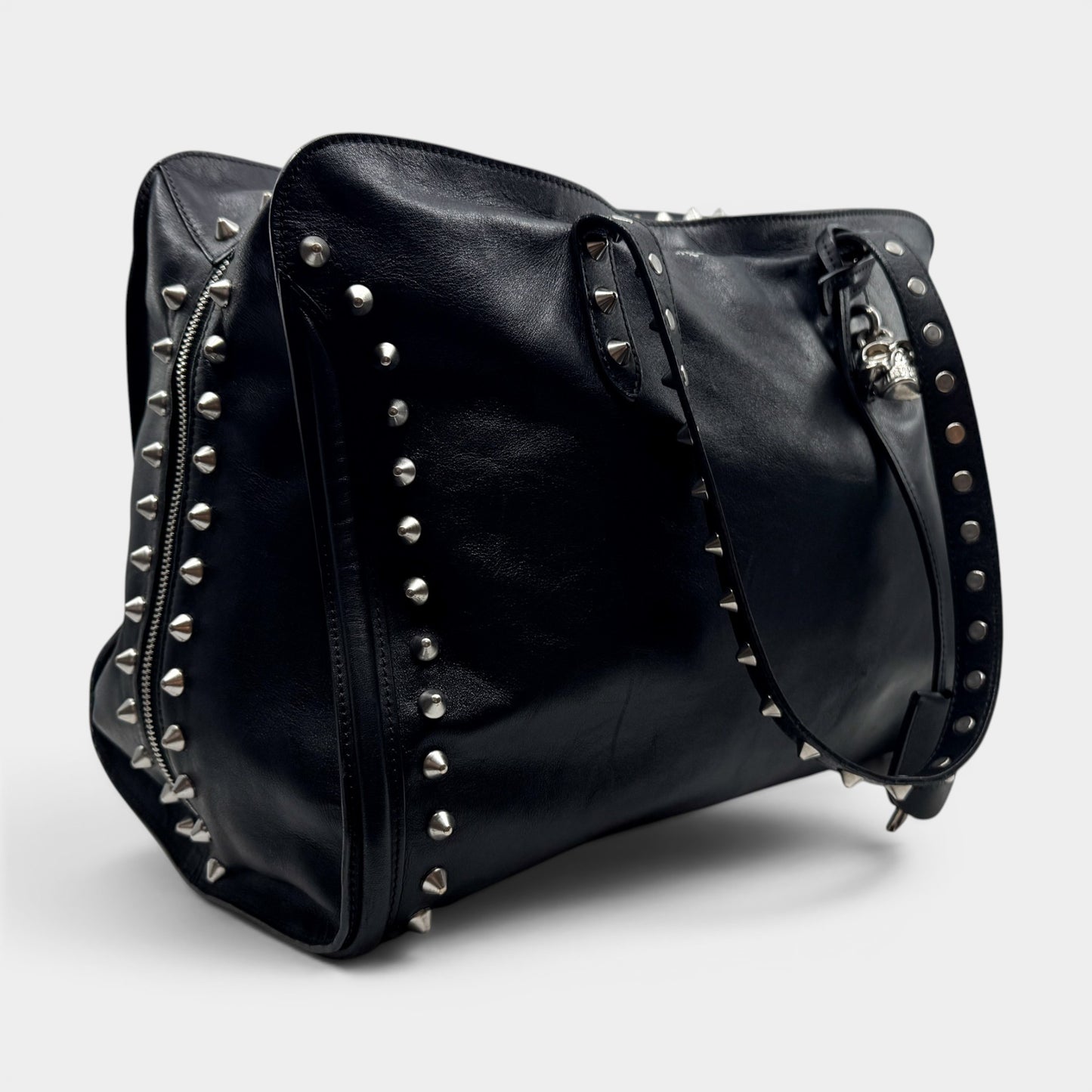 Alexander McQueen Black Leather Studded Skull Tote Bag