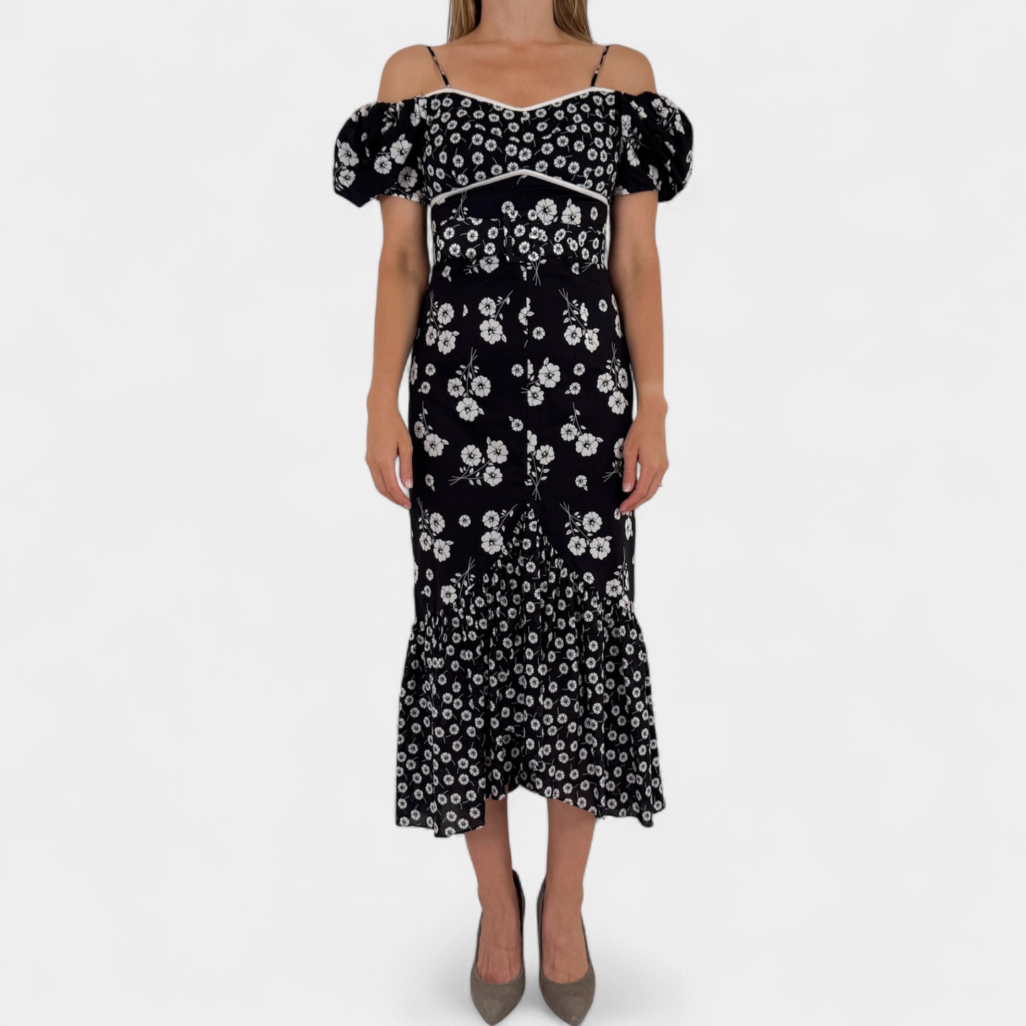 Alice McCall Black & White Floral Izabella Midi Dress AU8 ~ Small