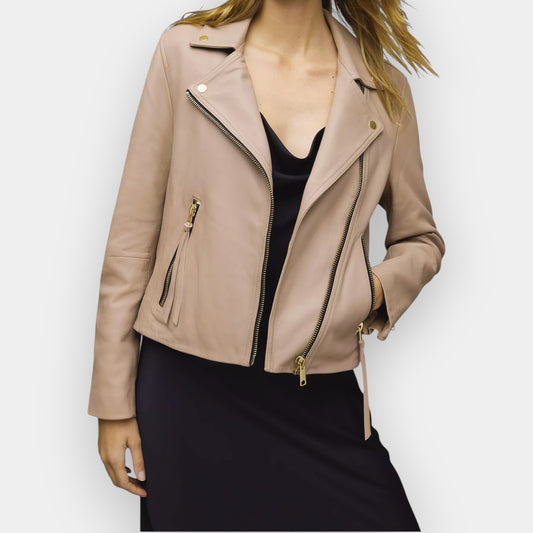 AllSaints Dalby Caramel Beige Lambs Leather Biker Jacket Medium AU12 ~ EU40 [NEW]