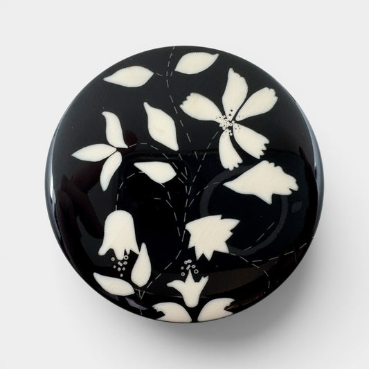 Angela Caputi Italy Black Cream Floral Resin Large Statement Brooch