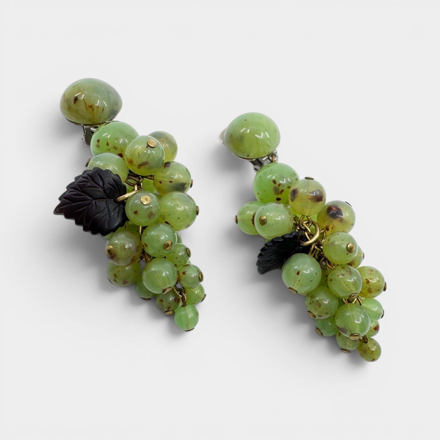 Angela Caputi Italy Green Marbled Resin Statement Clip On Earrings