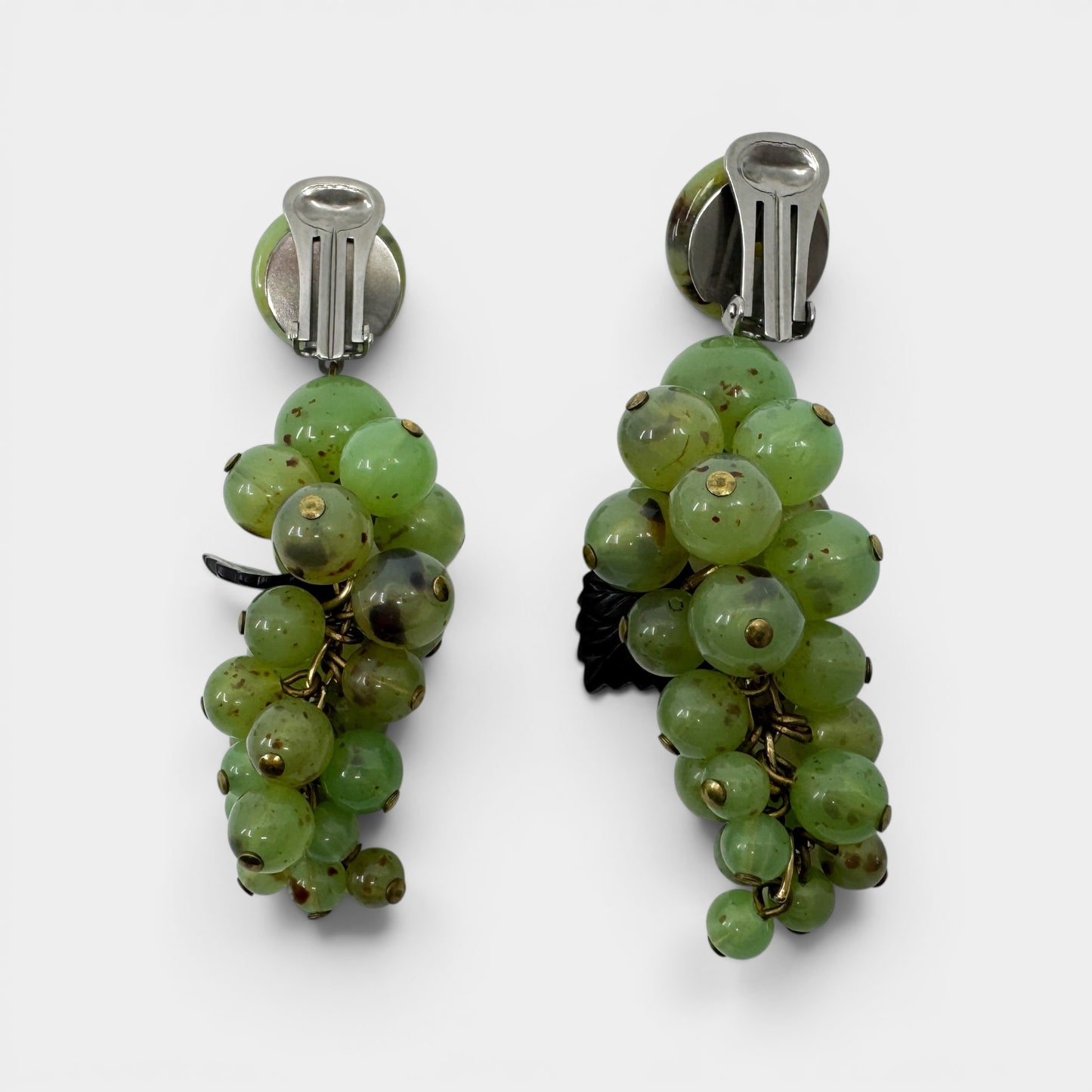 Angela Caputi Italy Green Marbled Resin Statement Clip On Earrings