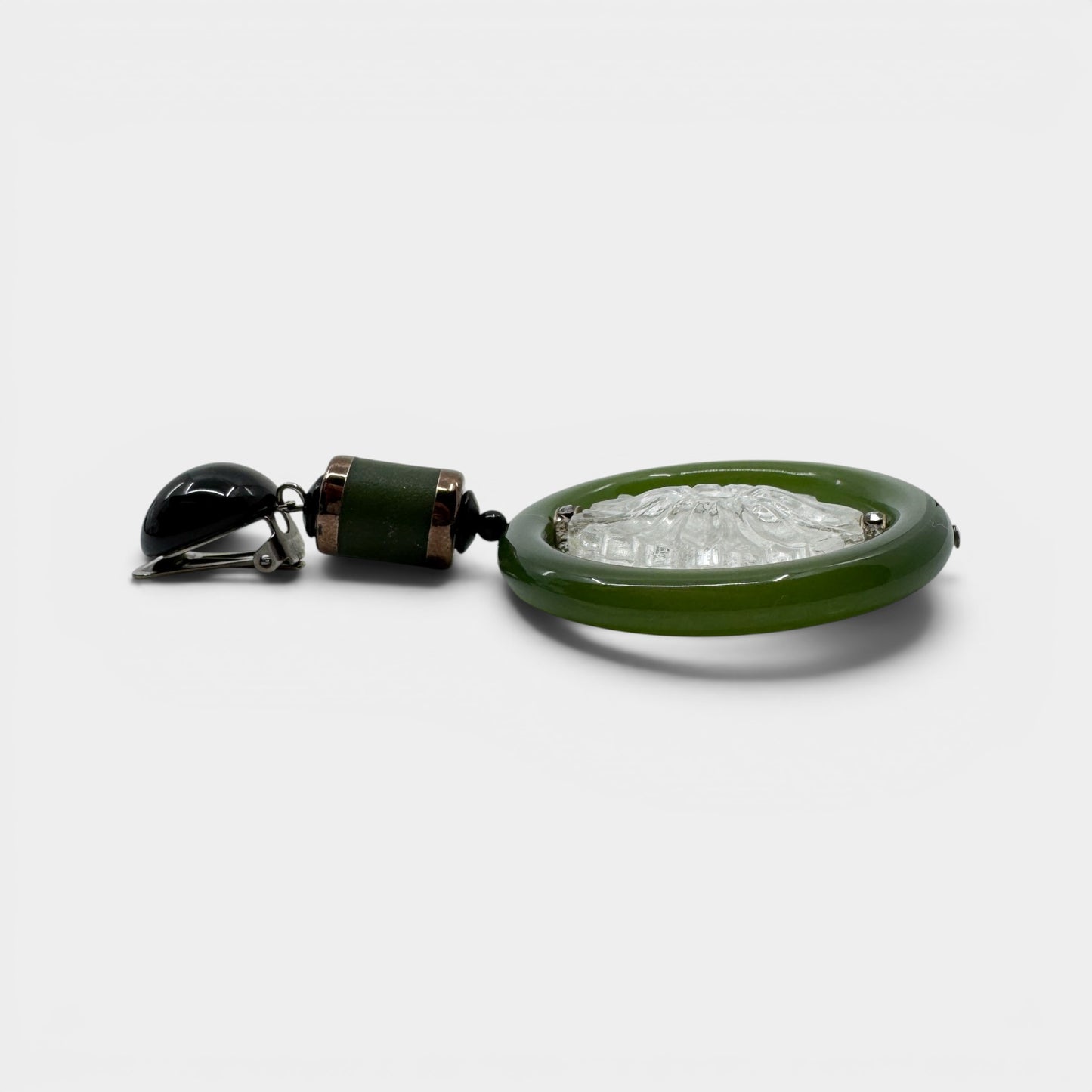 Angela Caputi Italy Green Resin Clear Flower Clip On Earrings