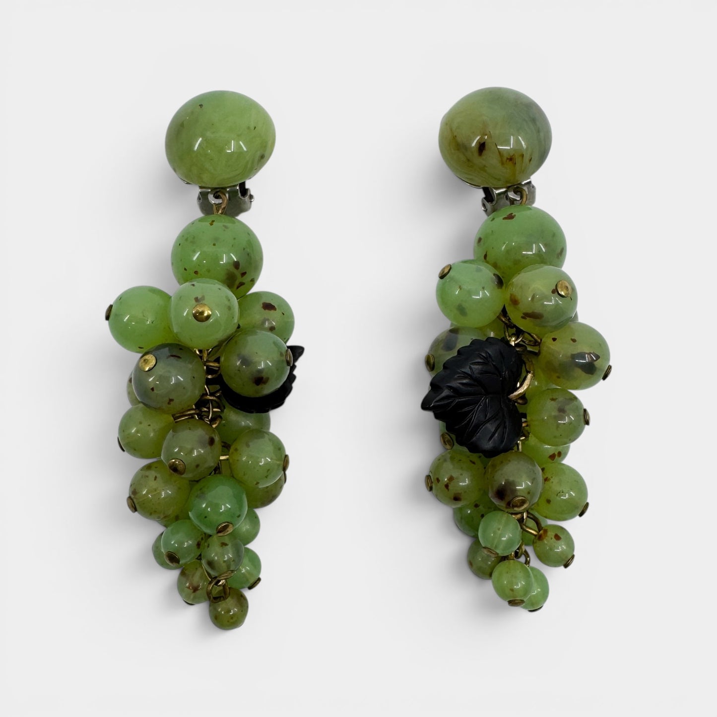 Angela Caputi Italy Green Marbled Resin Statement Clip On Earrings