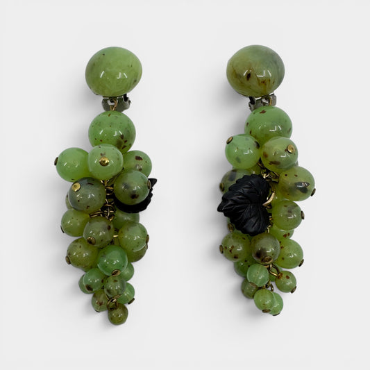 Angela Caputi Italy Green Marbled Resin Statement Clip On Earrings