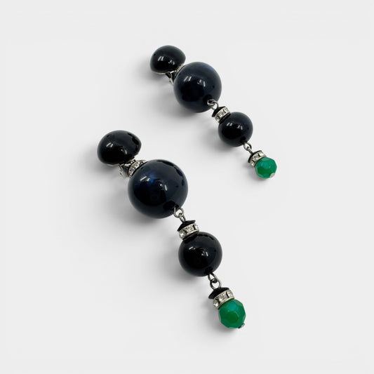 Angela Caputi Blue Black Resin Statement Drop Earrings