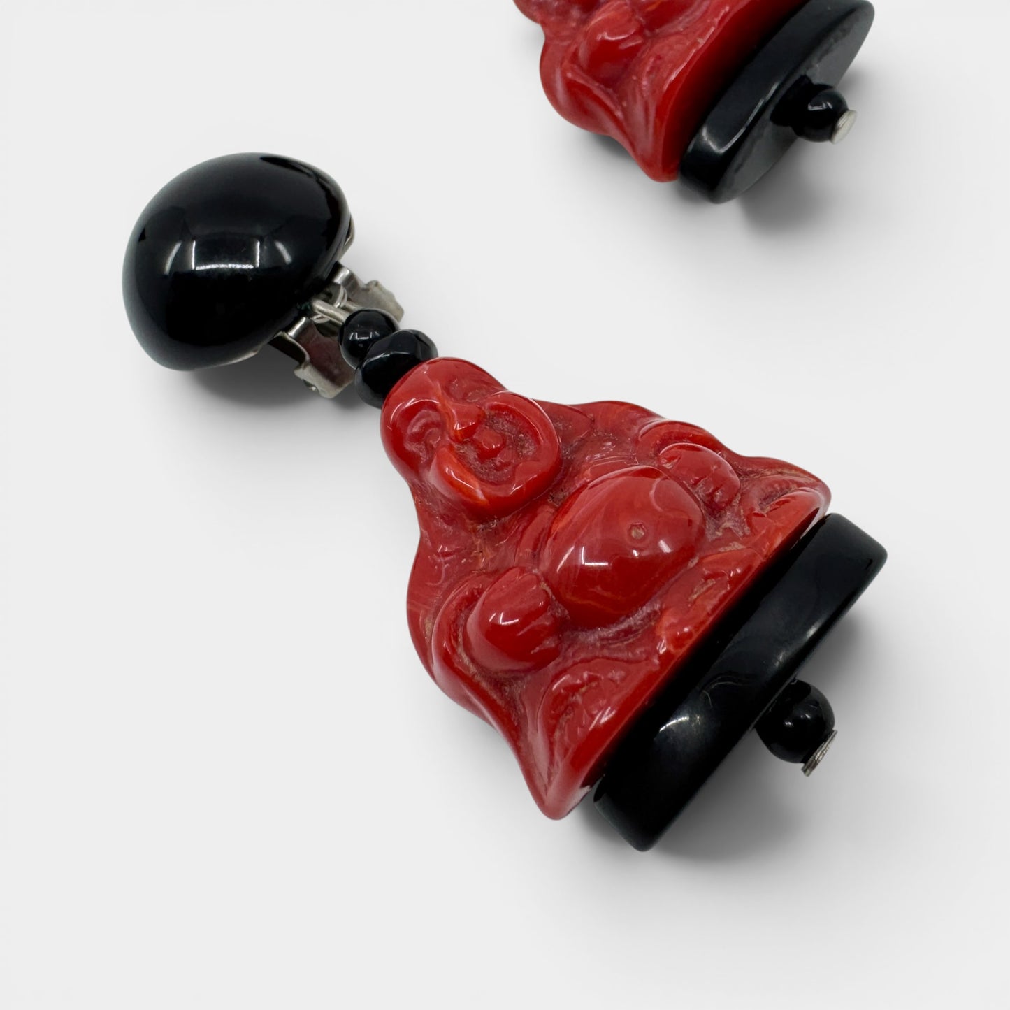 Angela Caputi Italy Red Resin Buddha Statement Clip On Earrings
