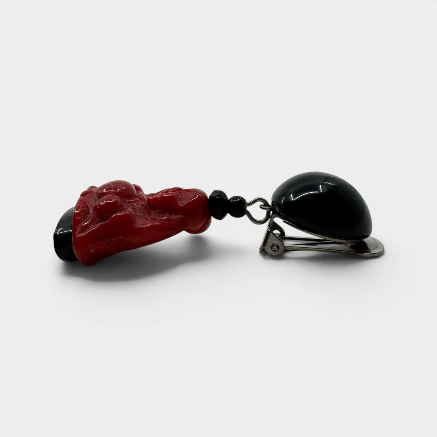 Angela Caputi Italy Red Resin Buddha Statement Clip On Earrings