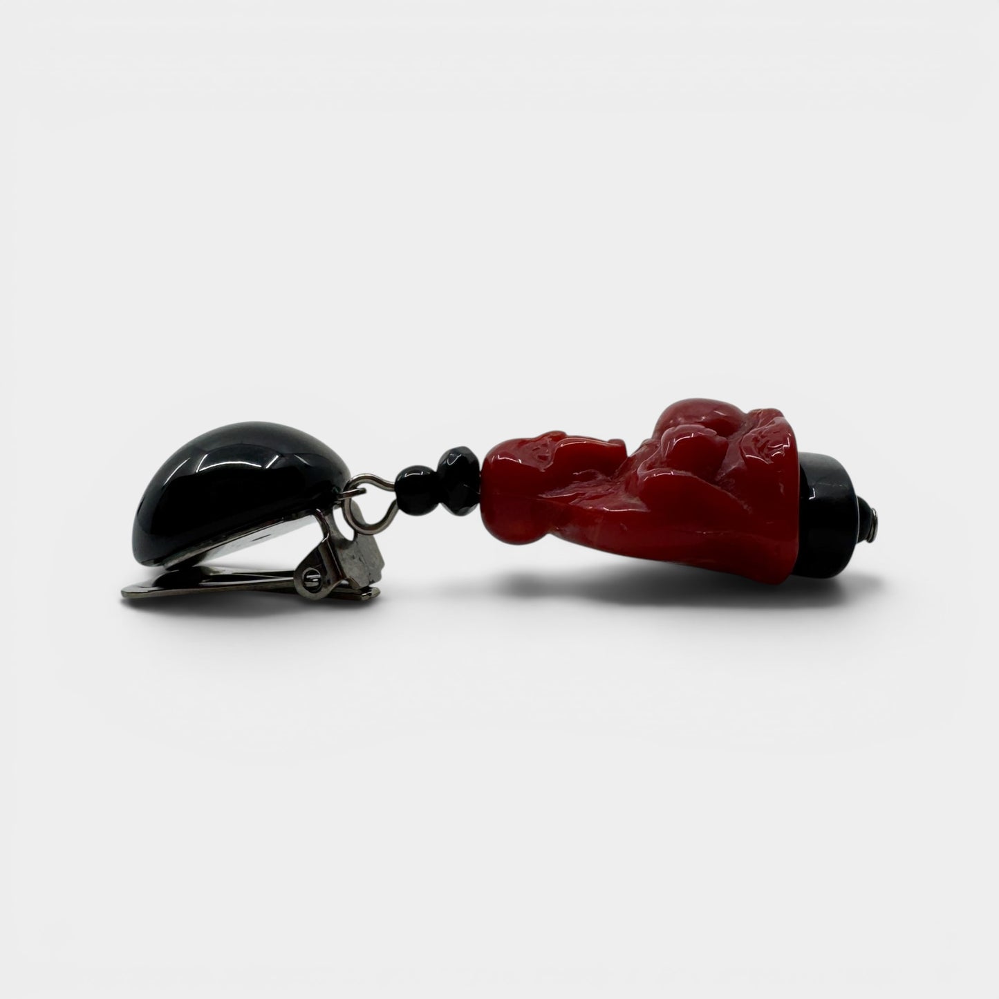 Angela Caputi Italy Red Resin Buddha Statement Clip On Earrings