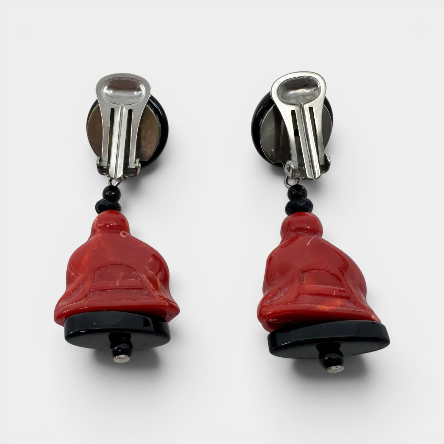 Angela Caputi Italy Red Resin Buddha Statement Clip On Earrings