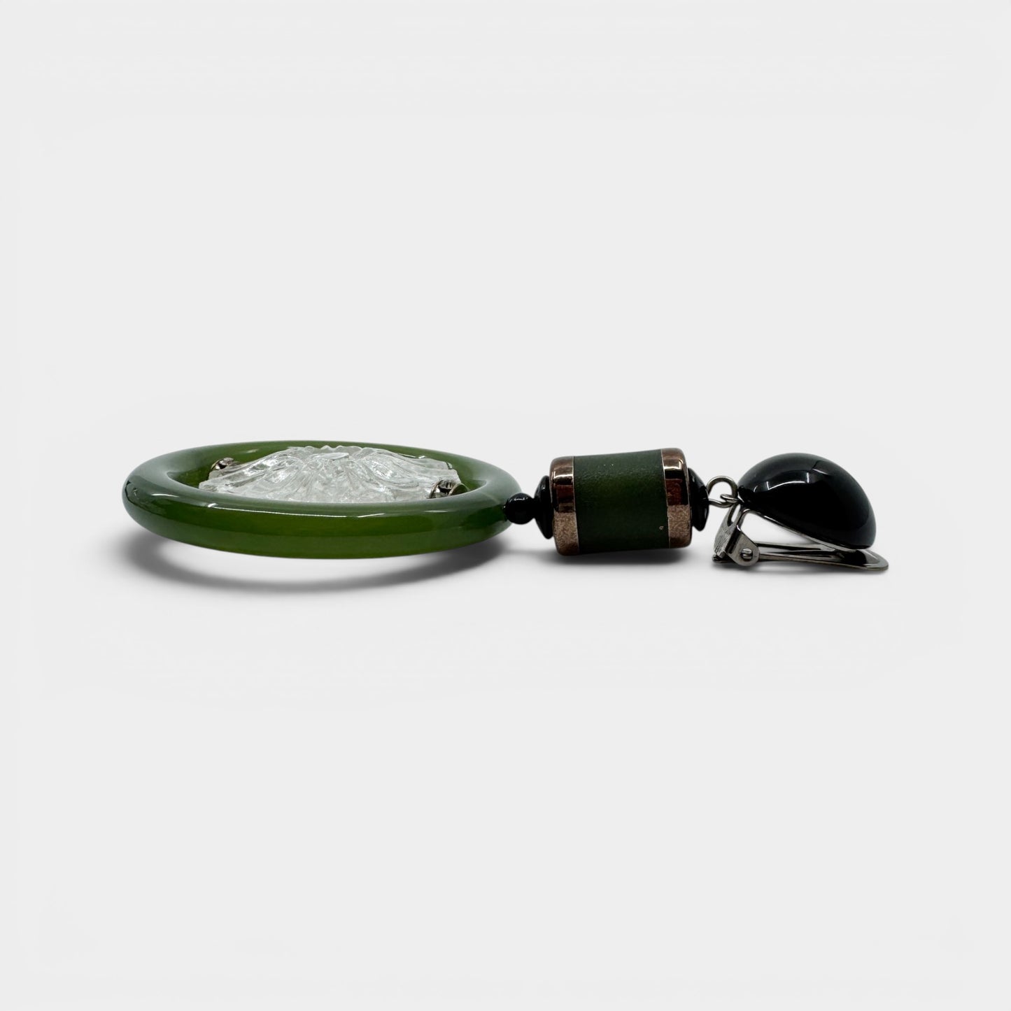 Angela Caputi Italy Green Resin Clear Flower Clip On Earrings