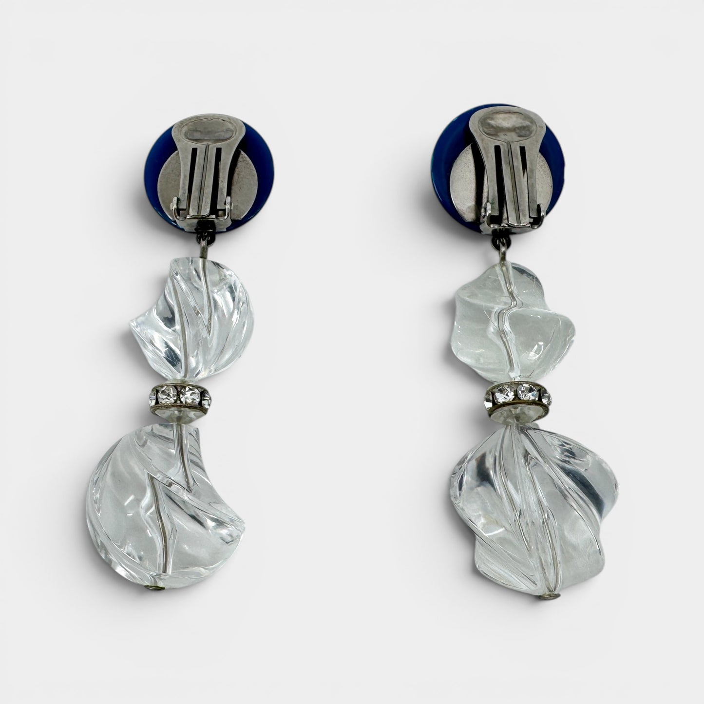 Angela Caputi Italy Blue & Clear Resin Statement Clip On Earrings