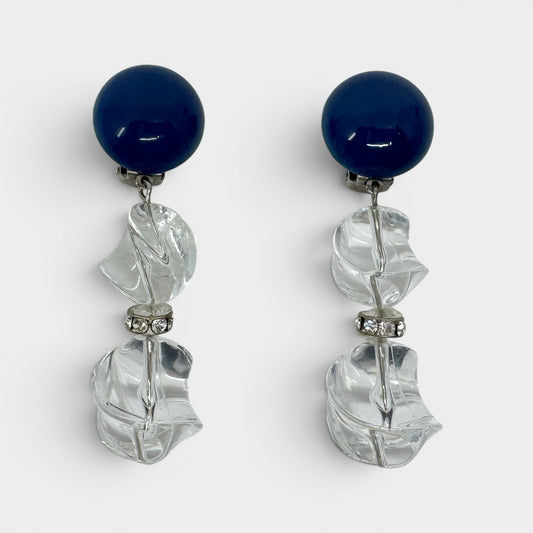 Angela Caputi Italy Blue & Clear Resin Statement Clip On Earrings