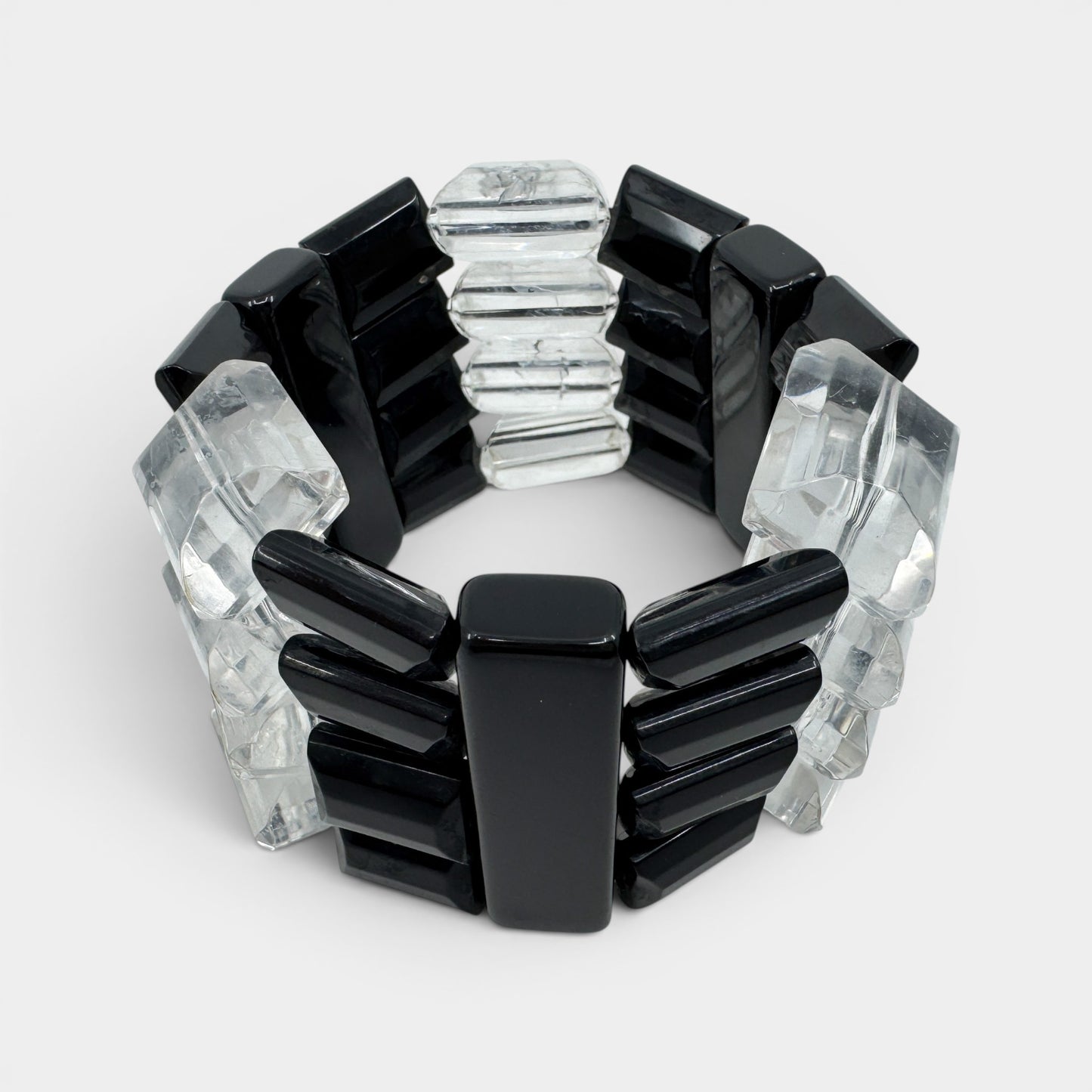 Angela Caputi Italy Clear Black Resin Elasticated Chunky Bracelet