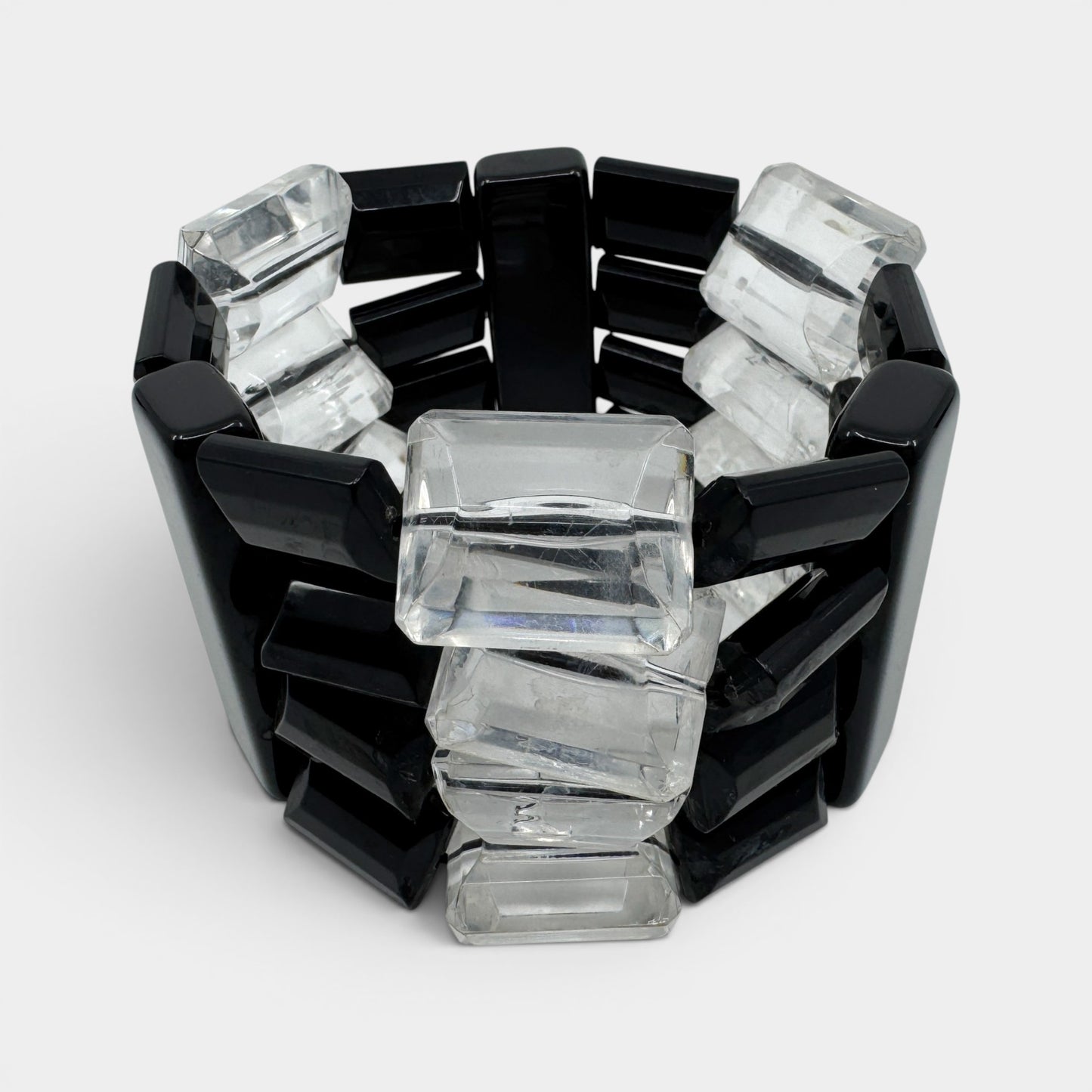 Angela Caputi Italy Clear Black Resin Elasticated Chunky Bracelet