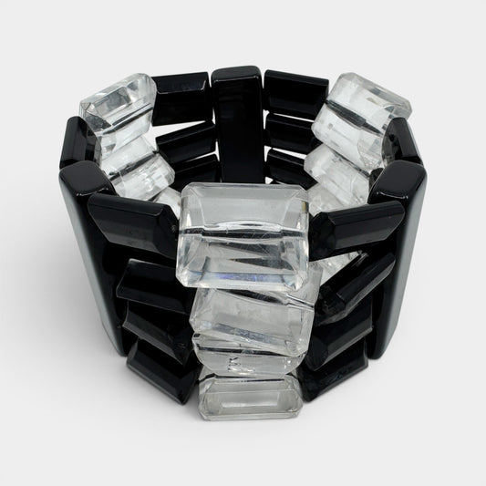 Angela Caputi Italy Clear Black Resin Elasticated Chunky Bracelet