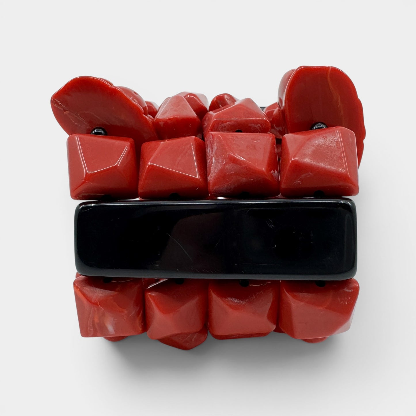 Angela Caputi Italy Red Black Resin Buddha Elasticated Chunky Bracelet