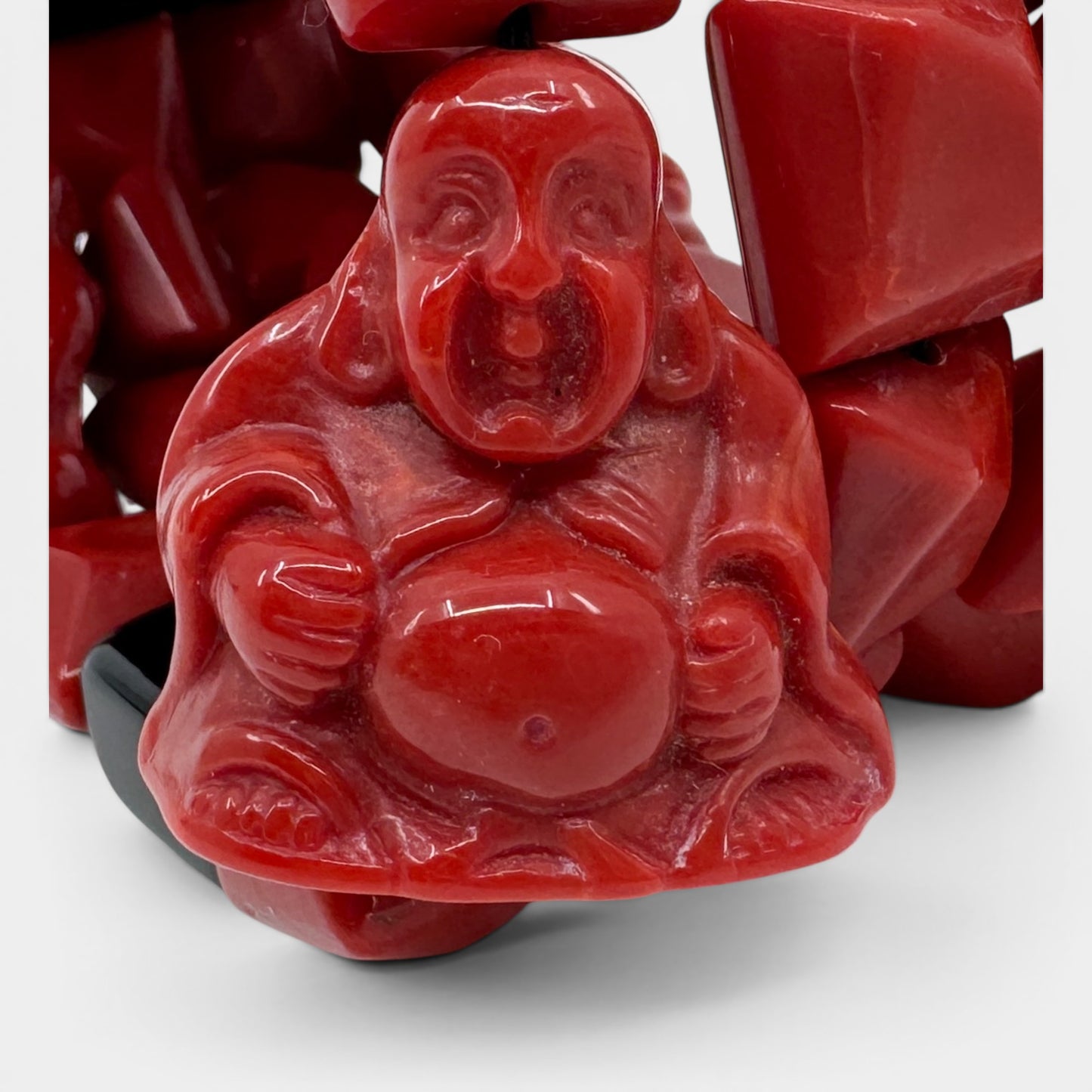 Angela Caputi Italy Red Black Resin Buddha Elasticated Chunky Bracelet