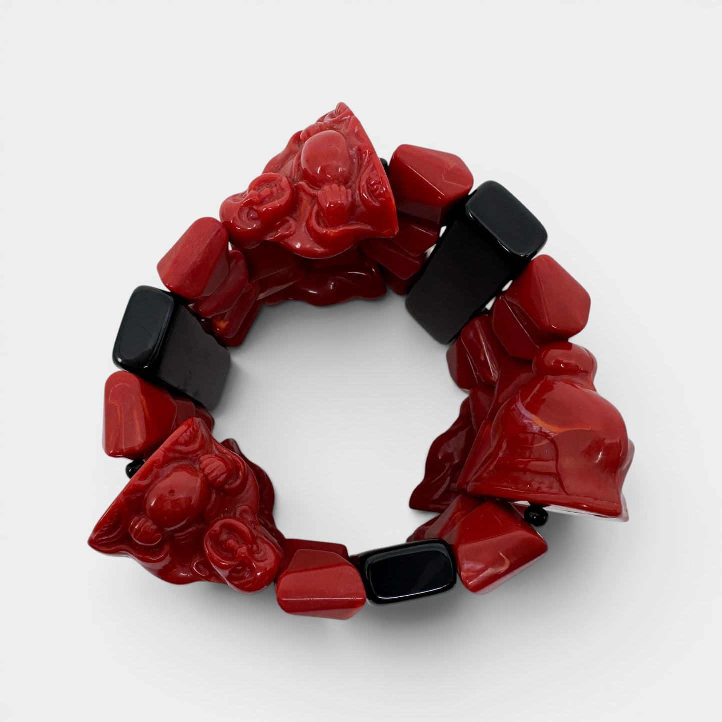 Angela Caputi Italy Red Black Resin Buddha Elasticated Chunky Bracelet
