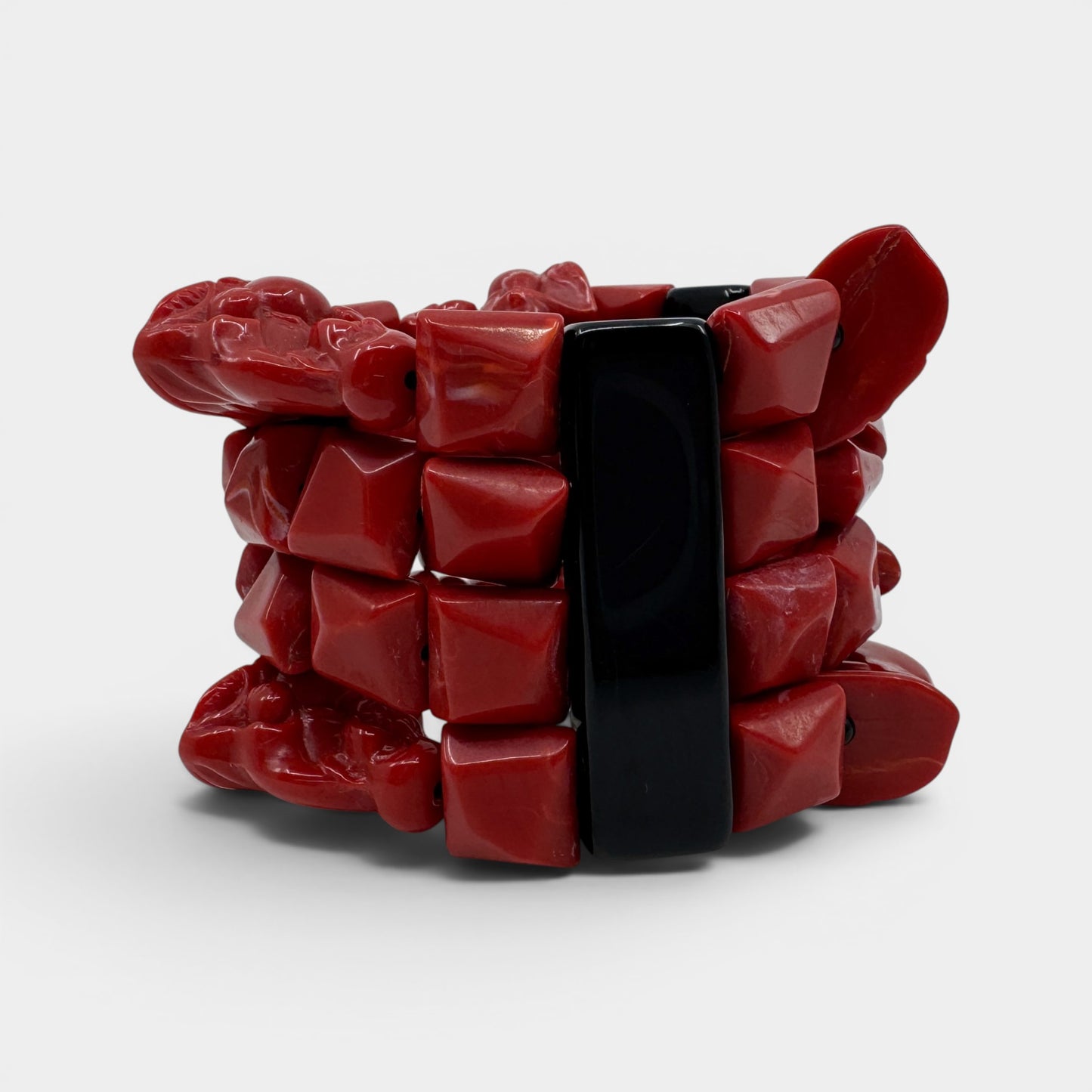 Angela Caputi Italy Red Black Resin Buddha Elasticated Chunky Bracelet