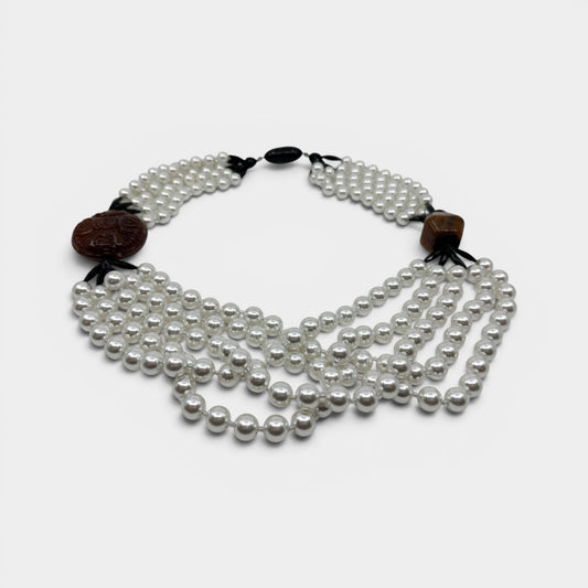 Angela Caputi Italy Faux Pearl & Resin Beaded Statement Necklace