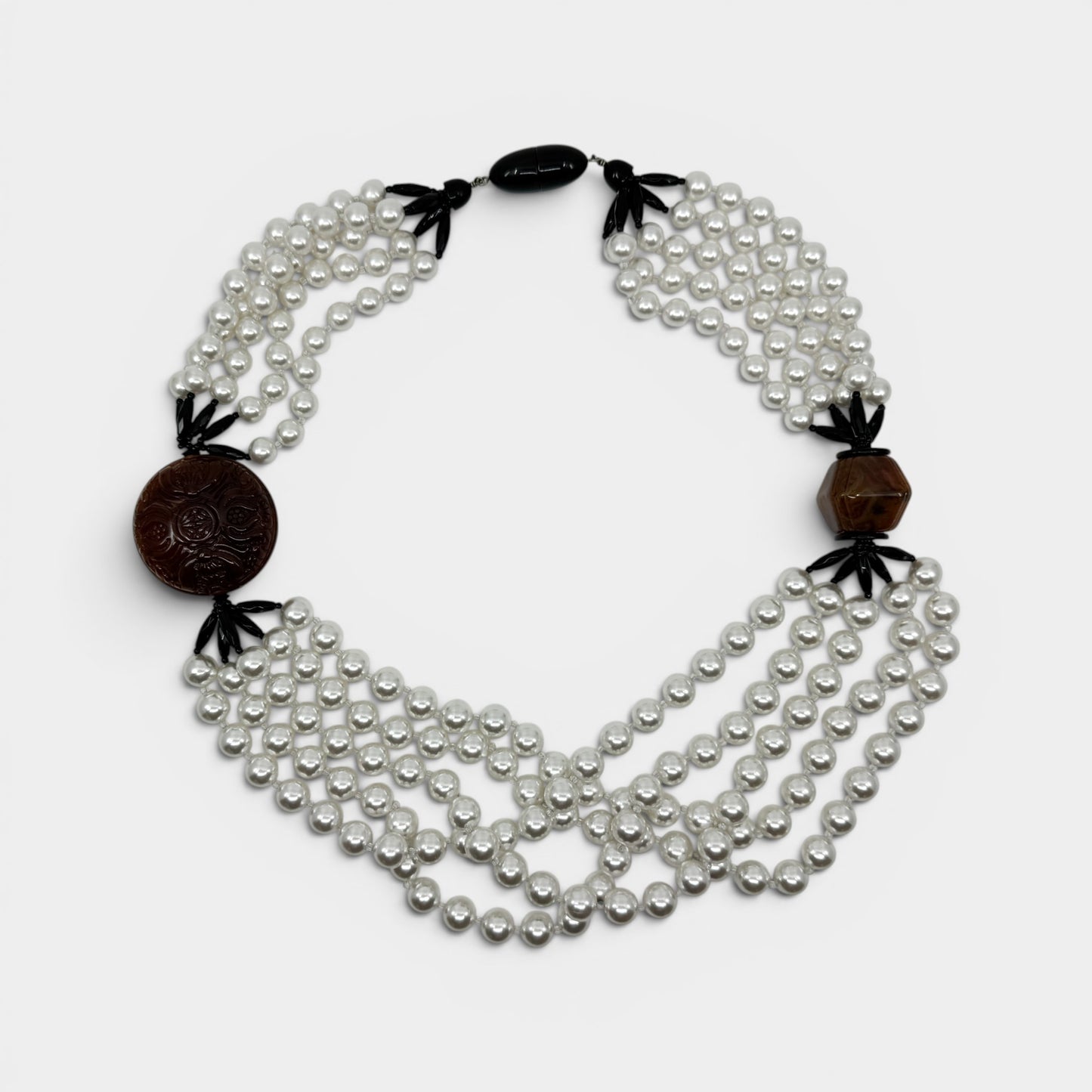Angela Caputi Italy Faux Pearl & Resin Beaded Statement Necklace