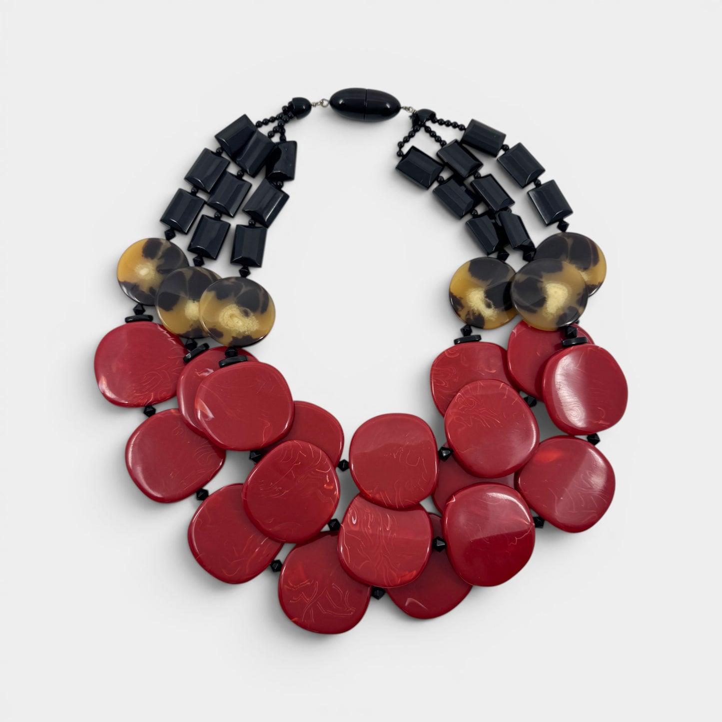 Angela Caputi Italy Red Black Resin Beaded Statement Necklace