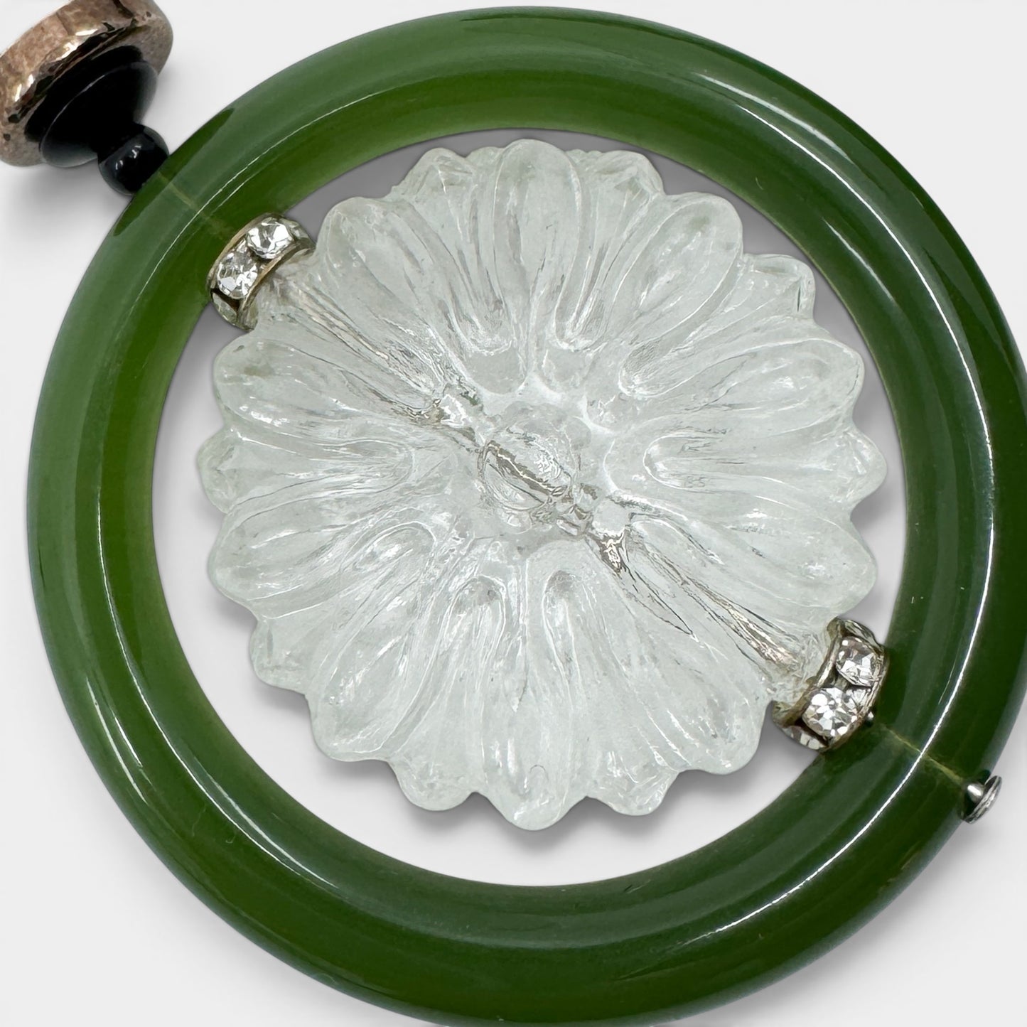 Angela Caputi Italy Green Resin Clear Flower Clip On Earrings
