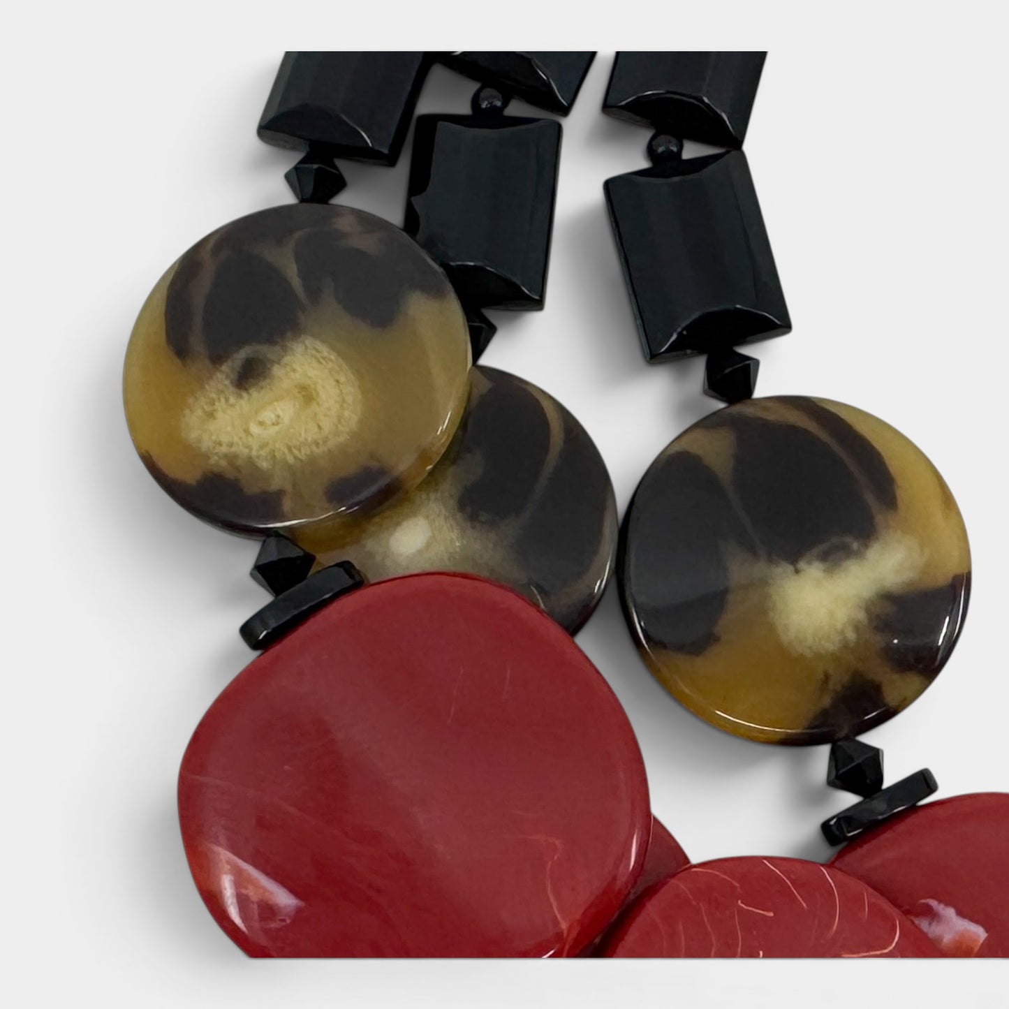 Angela Caputi Italy Red Black Resin Beaded Statement Necklace