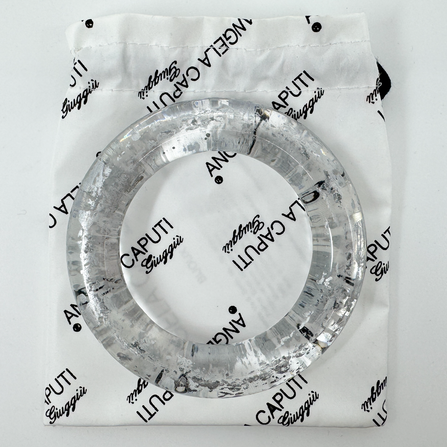 Angela Caputi Italy Clear Silver Flecked Bangle Bracelet