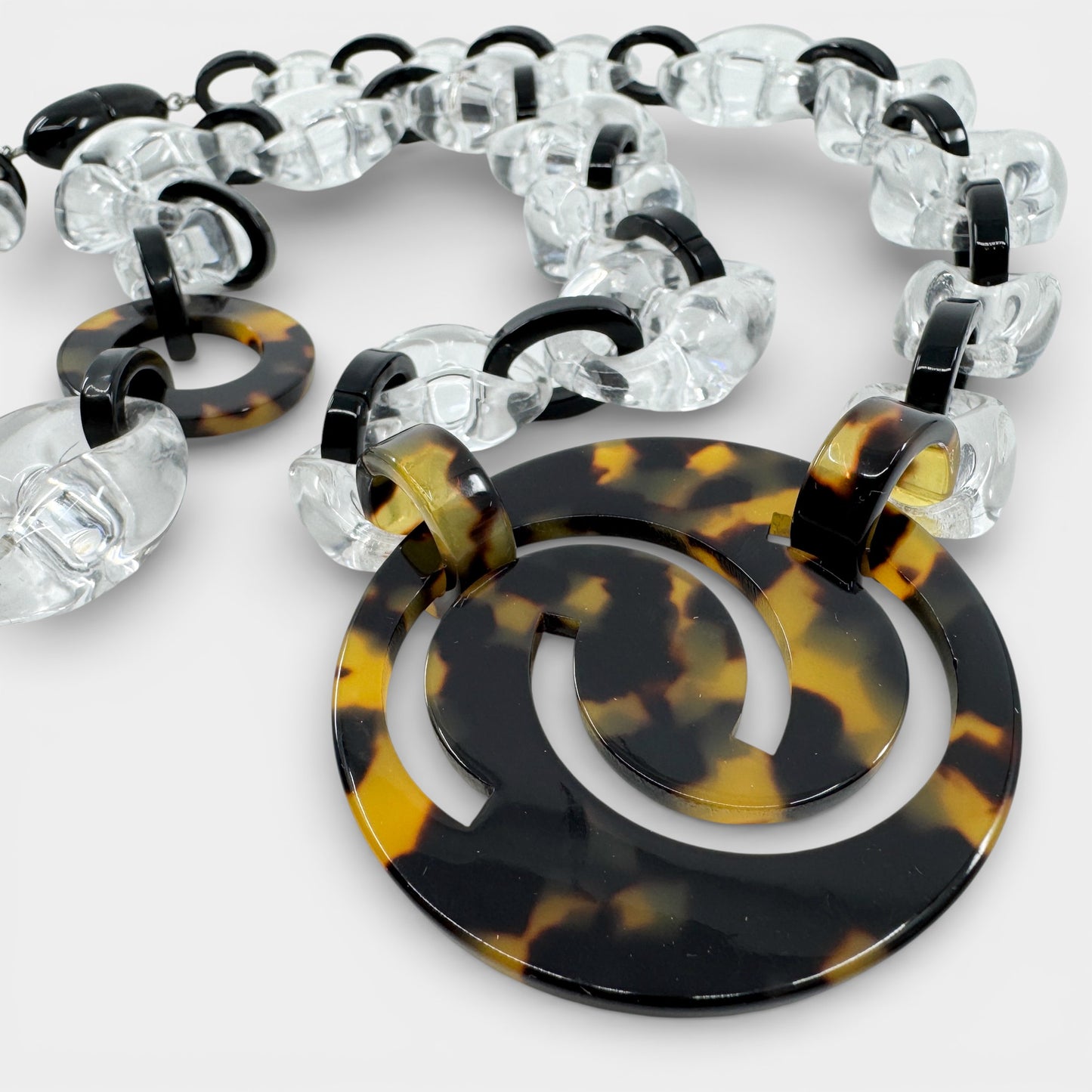 Angela Caputi Italy Clear Black Tortoiseshell Resin Necklace