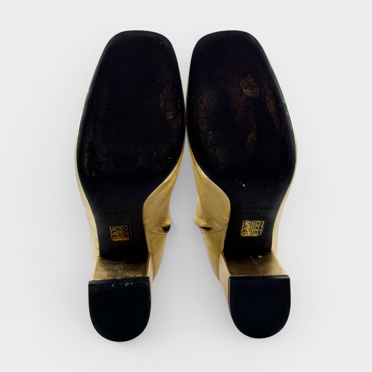Anine Bing Gold Leather Jane Heeled Boots EU39 ~ AU8