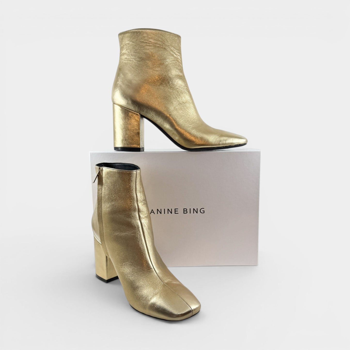 Anine Bing Gold Leather Jane Heeled Boots EU39 ~ AU8