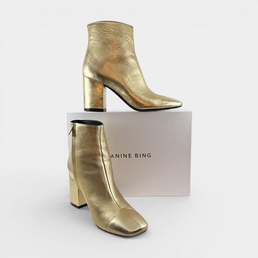 Anine Bing Gold Leather Jane Heeled Boots EU39 ~ AU8
