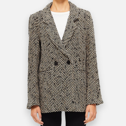 Anine Bing Black Cream Herringbone Double Breasted Wool Coat M ~ AU12-14 [NEW]