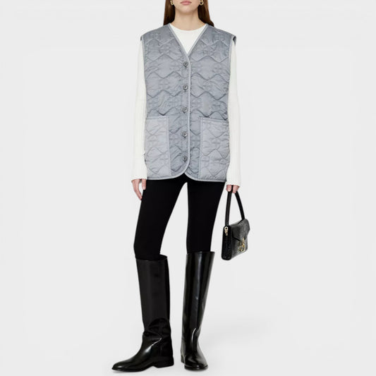 Anine Bing Grey Quilted Andy Monogram Vest Medium