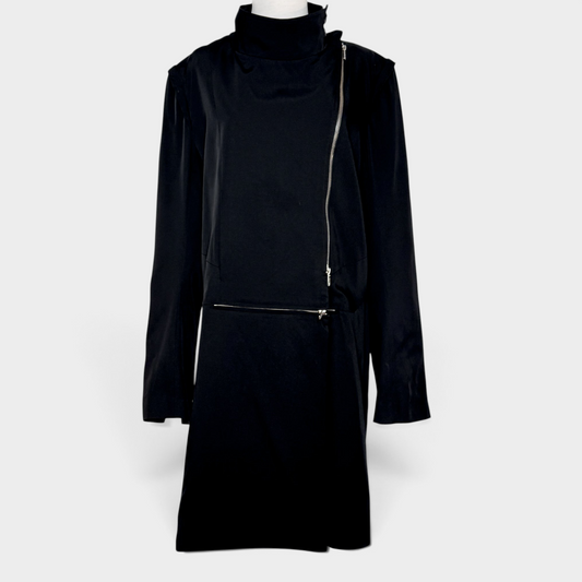 Studio61 Preloved Boutique Sydney black Ann Demeulemeester coat with an asymmetrical zip closure and high collar