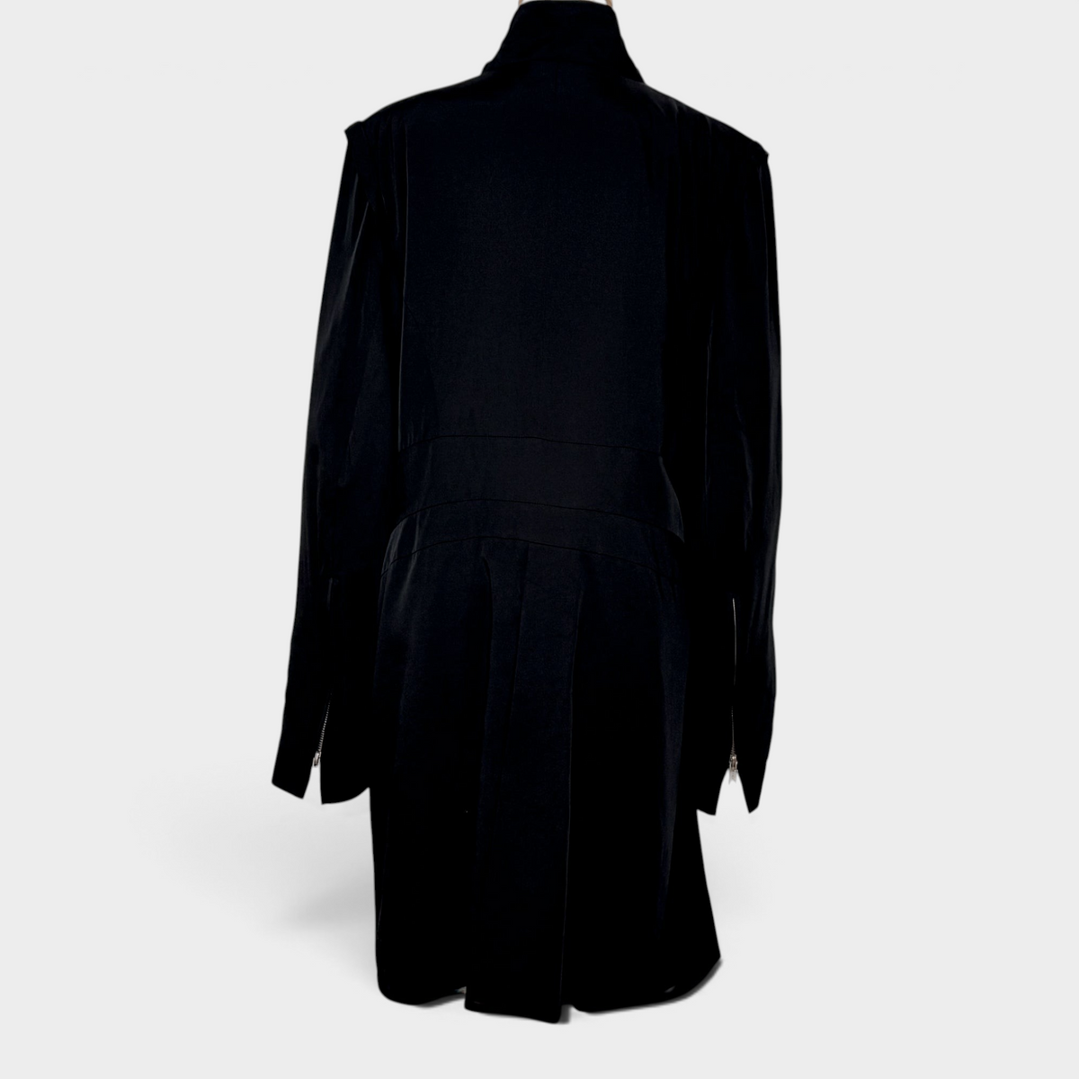 Back view of a black Ann Demeulemeester coat with structured tailoring from Studio61 Preloved Boutique Sydney