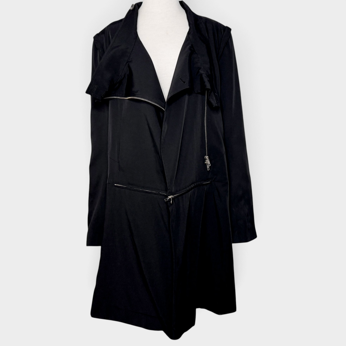 Studio61 Preloved Boutique Sydney Ann Demeulemeester black avant-garde coat with asymmetrical zip detailing