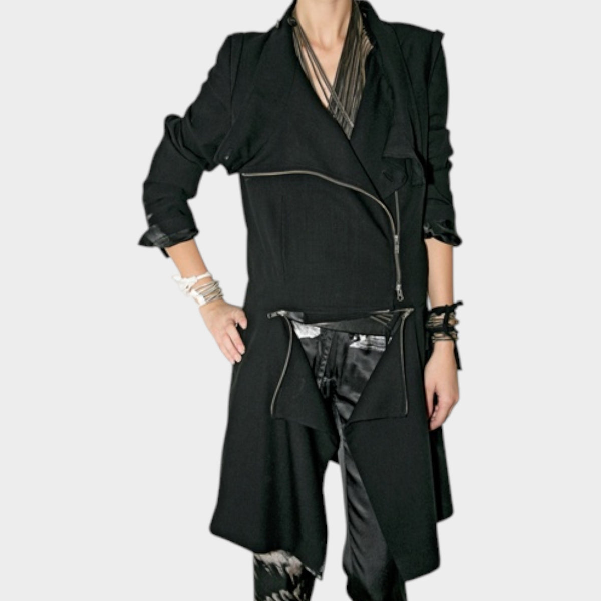 Ann Demeulemeester Black Asymmetric Zip Moto Jacket 44 ~ Medium ~ AU12