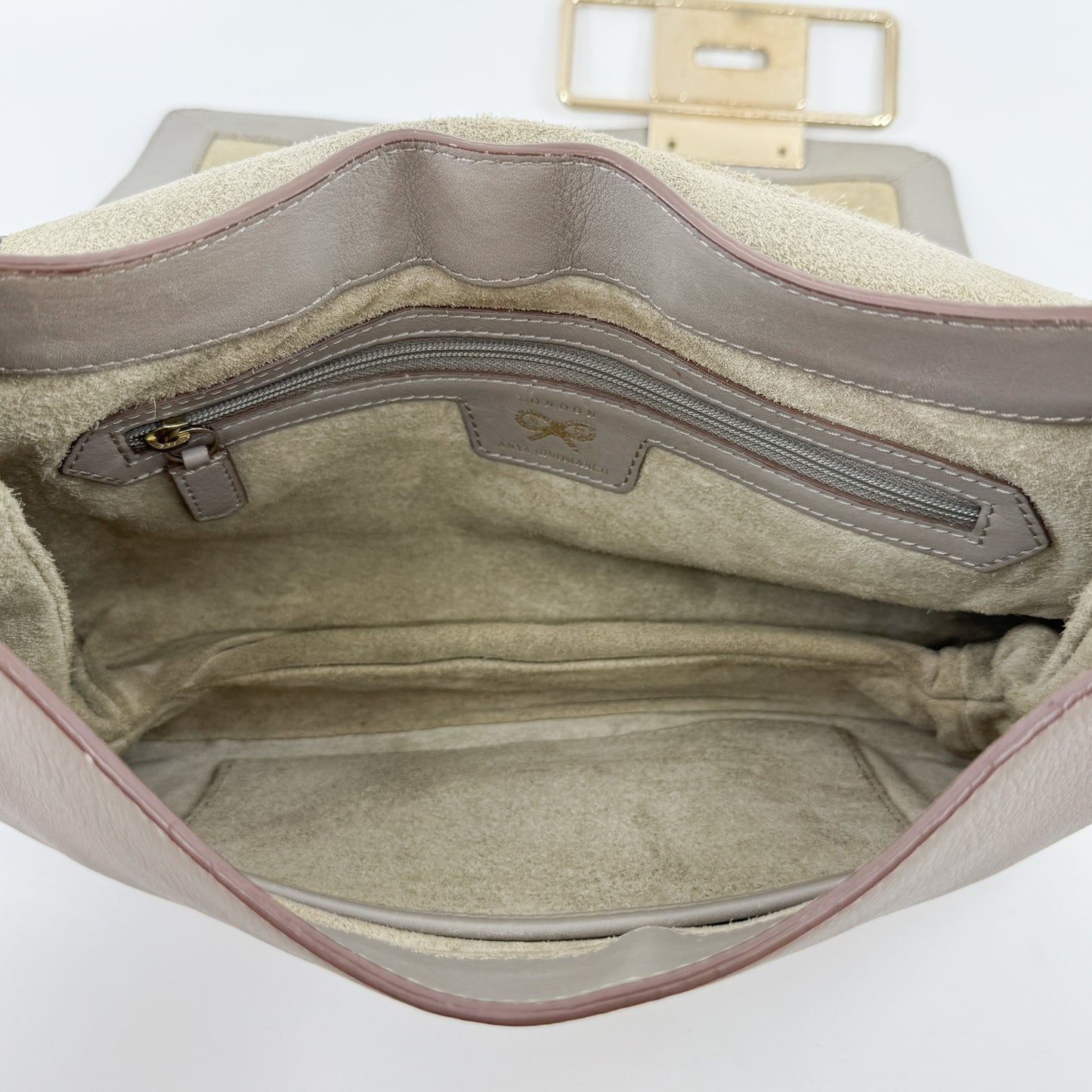 Anya Hindmarch Beige Gold Leather Flap & Clasp Bag