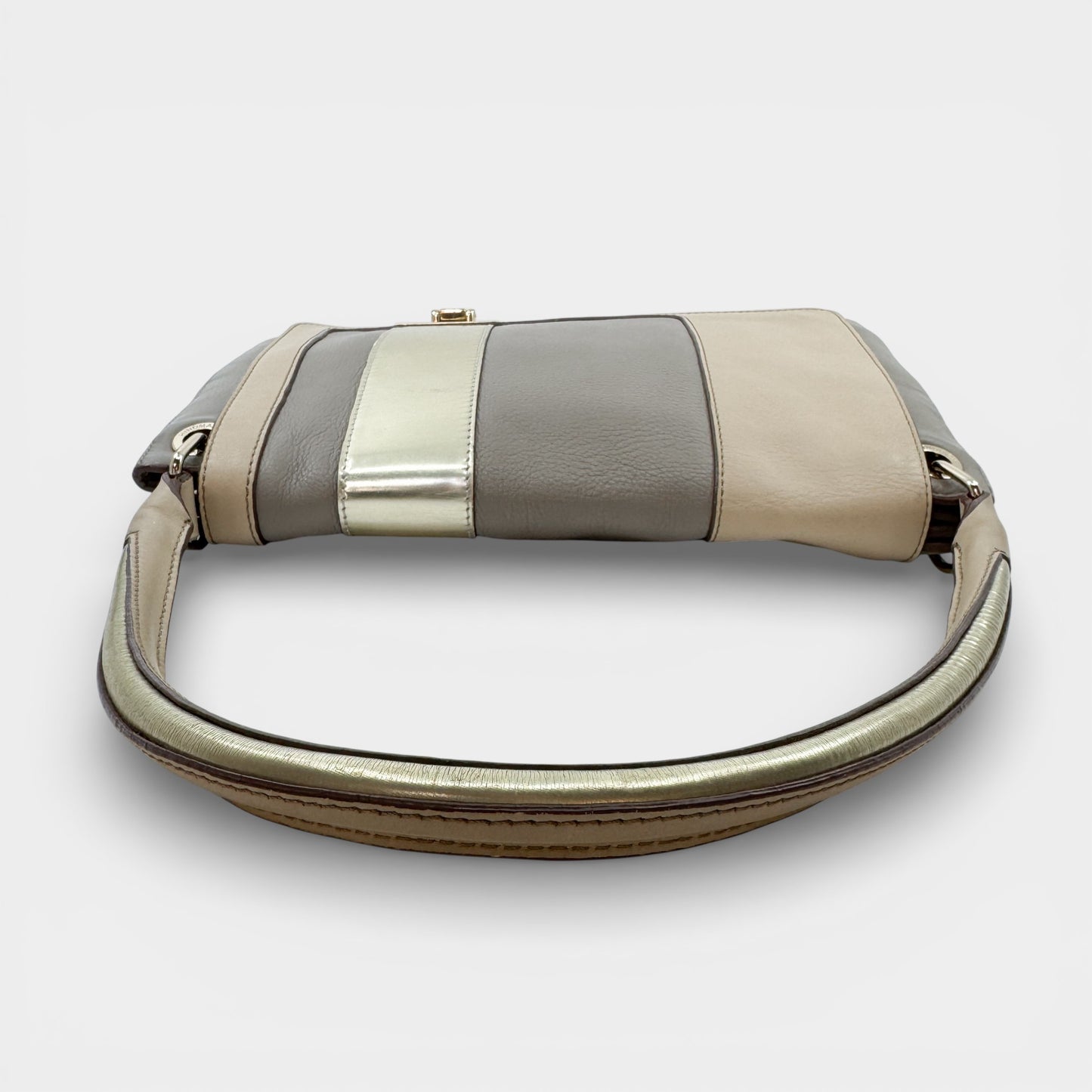 Anya Hindmarch Beige Gold Leather Flap & Clasp Bag
