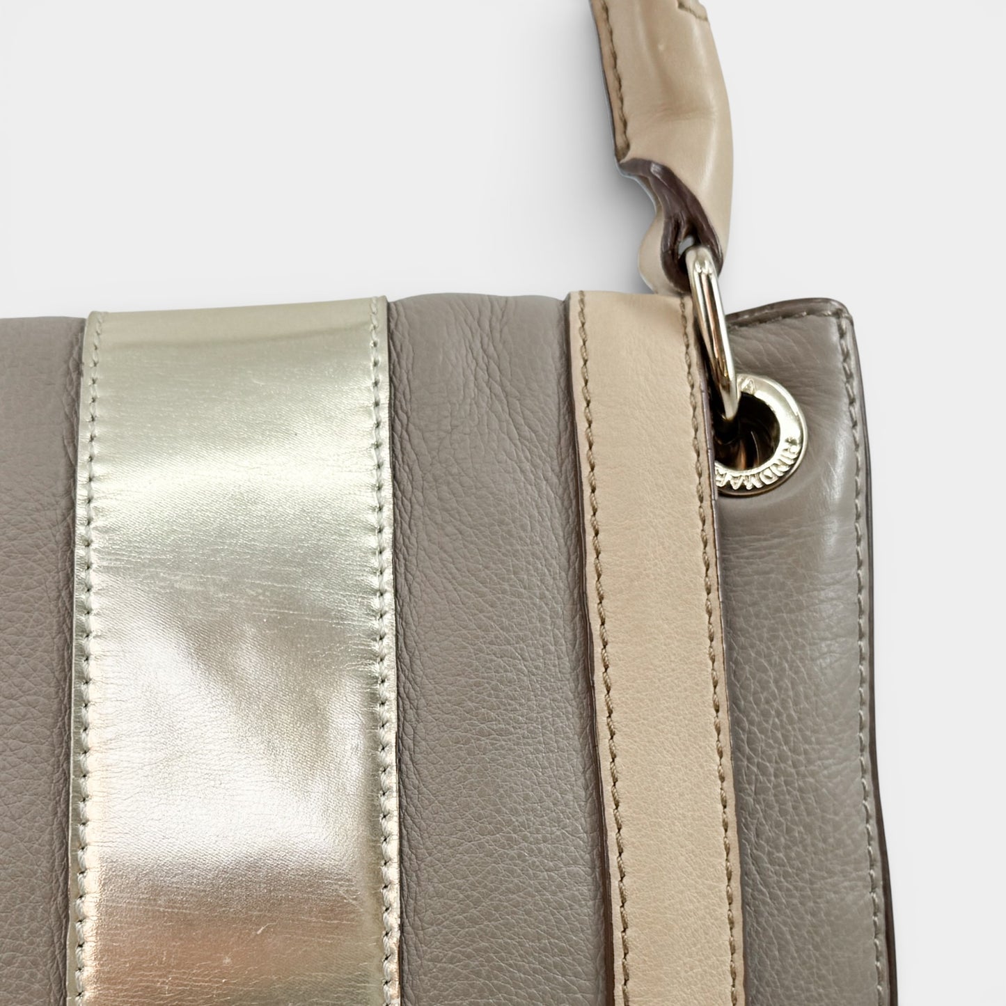 Anya Hindmarch Beige Gold Leather Flap & Clasp Bag