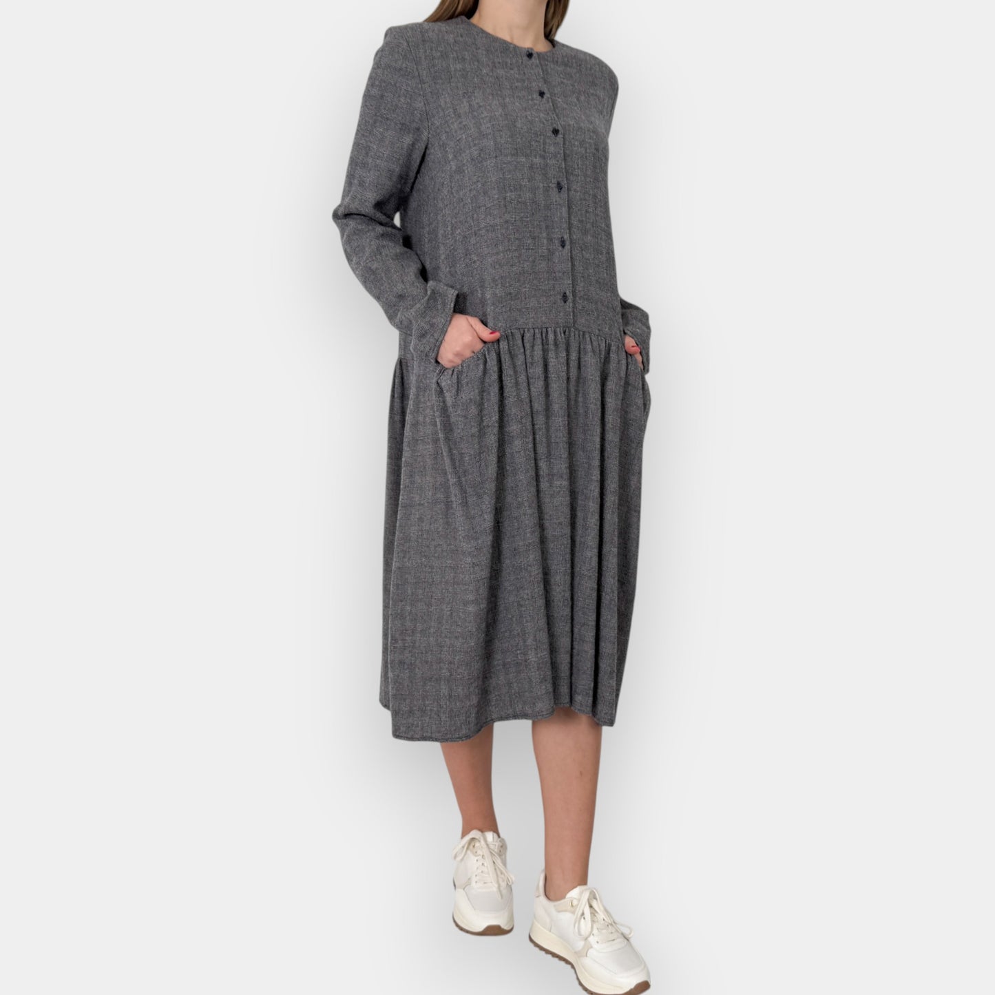 A.B. Apunto Prince of Wales 100% Virgin Wool Dropped Waist Dress M ~ AU10-12 [NEW]