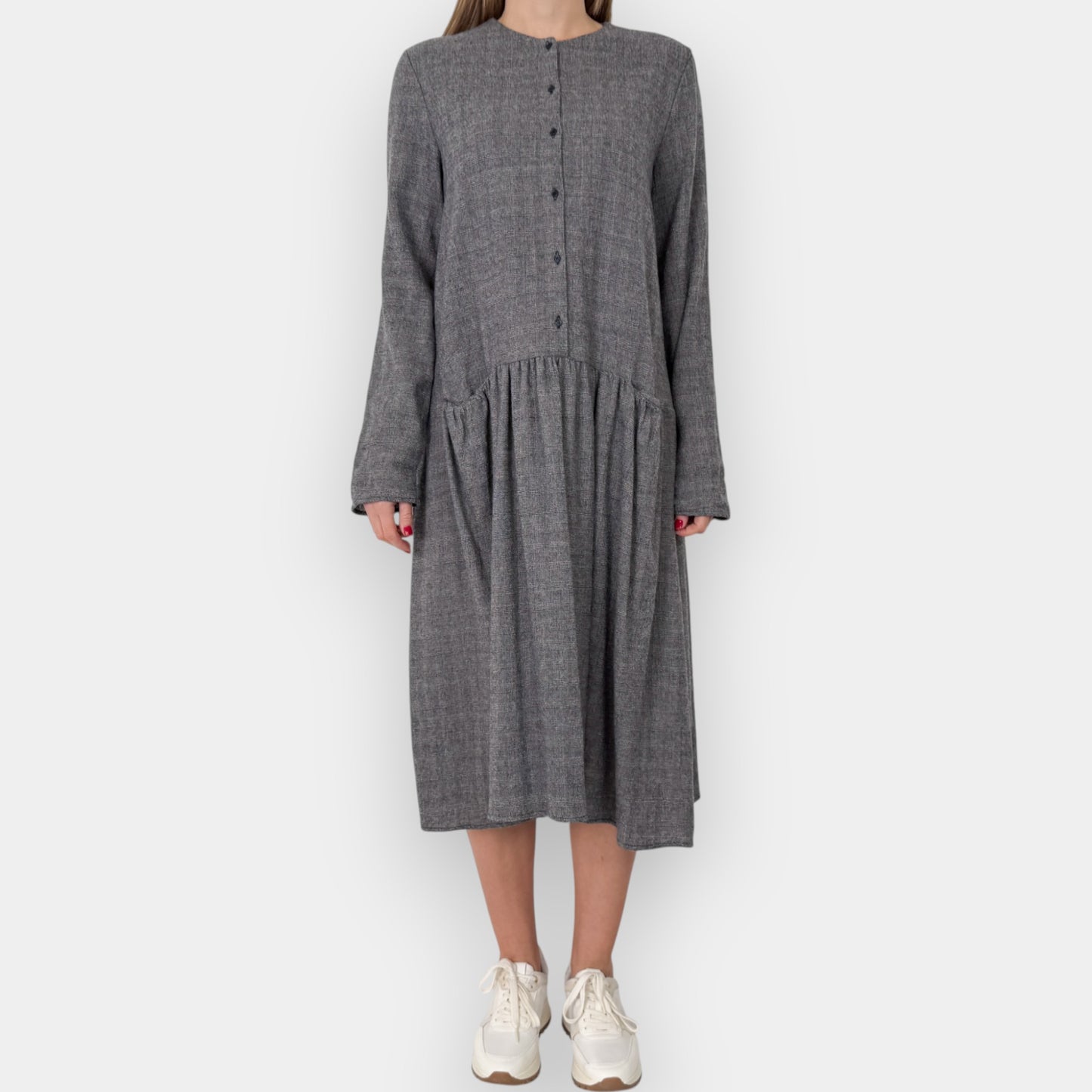 A.B. Apunto Prince of Wales 100% Virgin Wool Dropped Waist Dress M ~ AU10-12 [NEW]