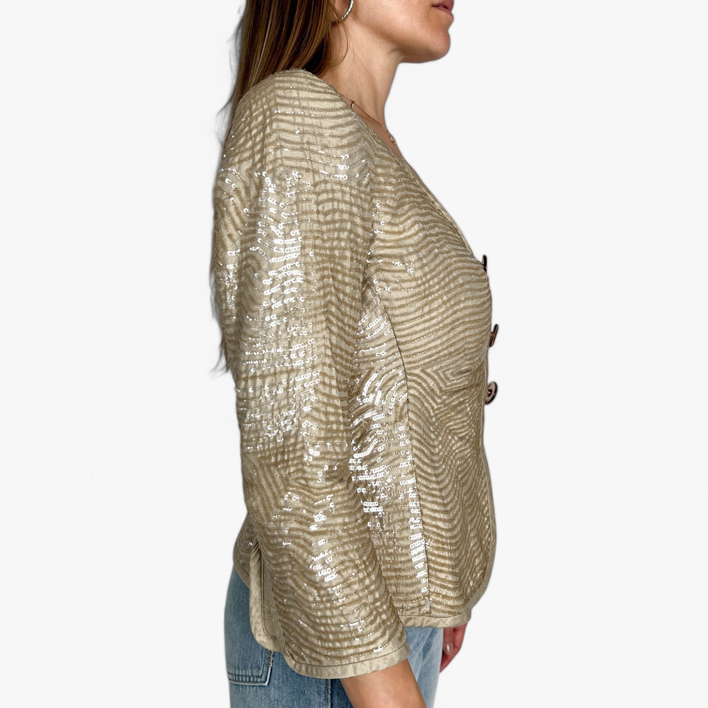 Armani Collezioni Silk Gold Beige Sequin Jacket US6 ~ AU8-10