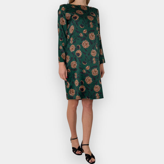 Attic & Barn Dark Green Silk Peony Print Dress IT46 ~ AU12-14 [NEW]