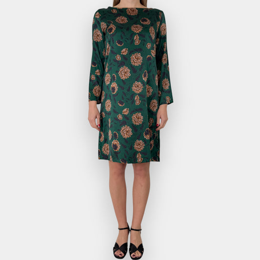 Attic & Barn Dark Green Silk Peony Print Dress IT46 ~ AU12-14 [NEW]